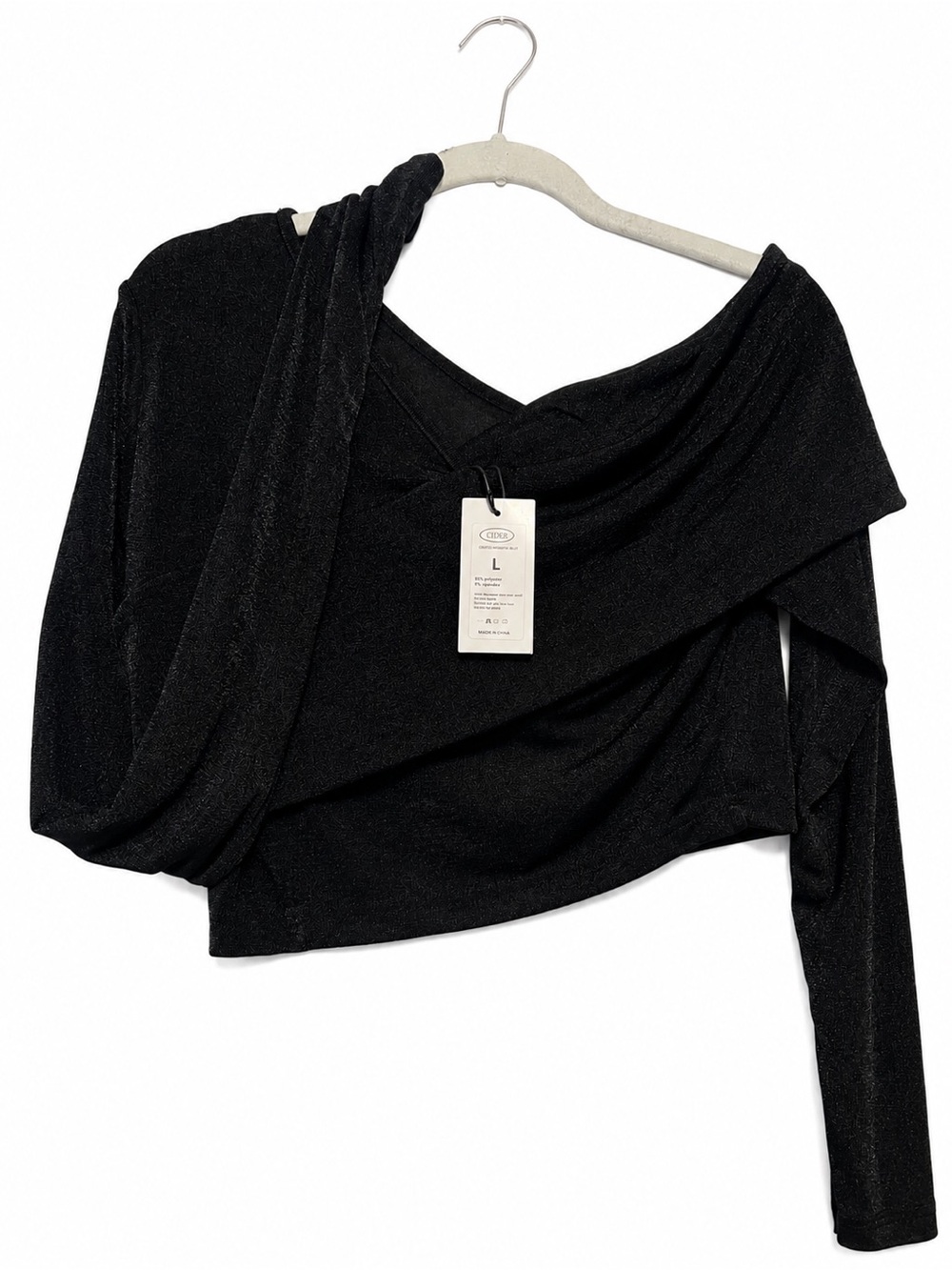 Cider Black Shimmery Long-Sleeve Crop Top - Picture 1 of 1